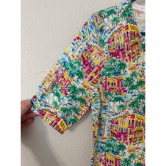 Talbots Santorini Greece Print Cotton Sweater Size Medium - Picture 3 of 6